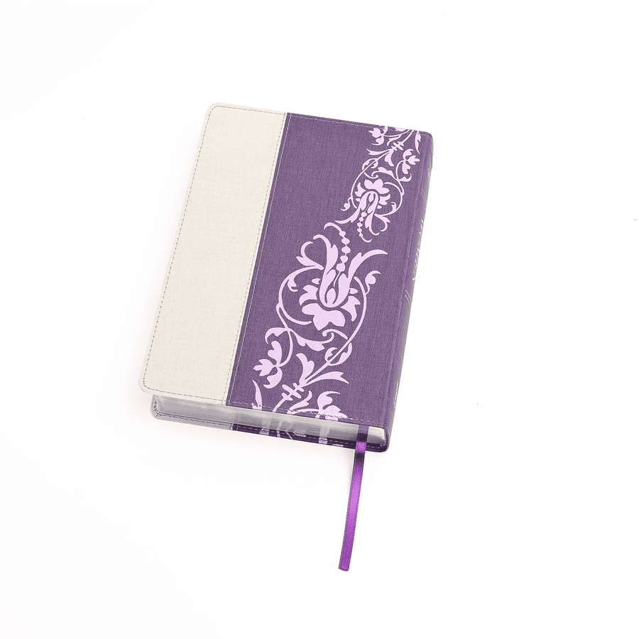 Personalized Custom Text Your Name NKJV The Study Bible for Women Purple/Gray Linen LeatherTouch