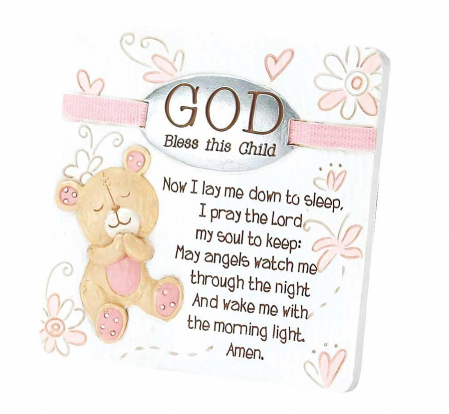 Baby Bear God Bless This Child Pink Plaque