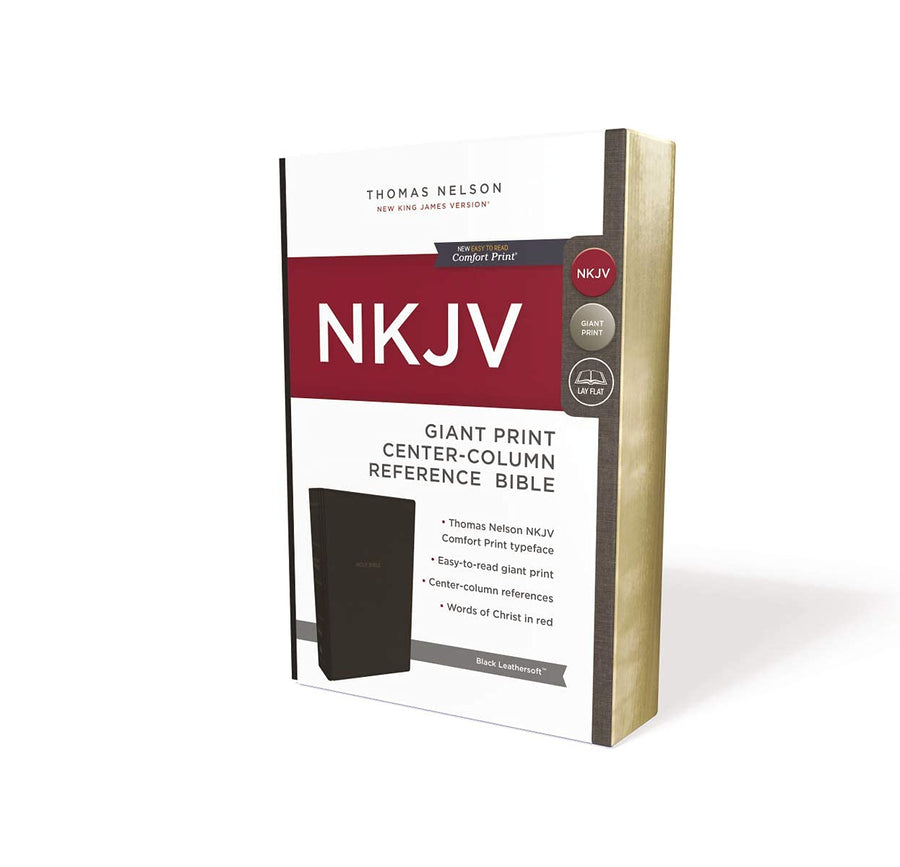 Personalized NKJV Reference Bible Center-Column Giant Print Red Letter Edition Leathersoft Black Holy Bible