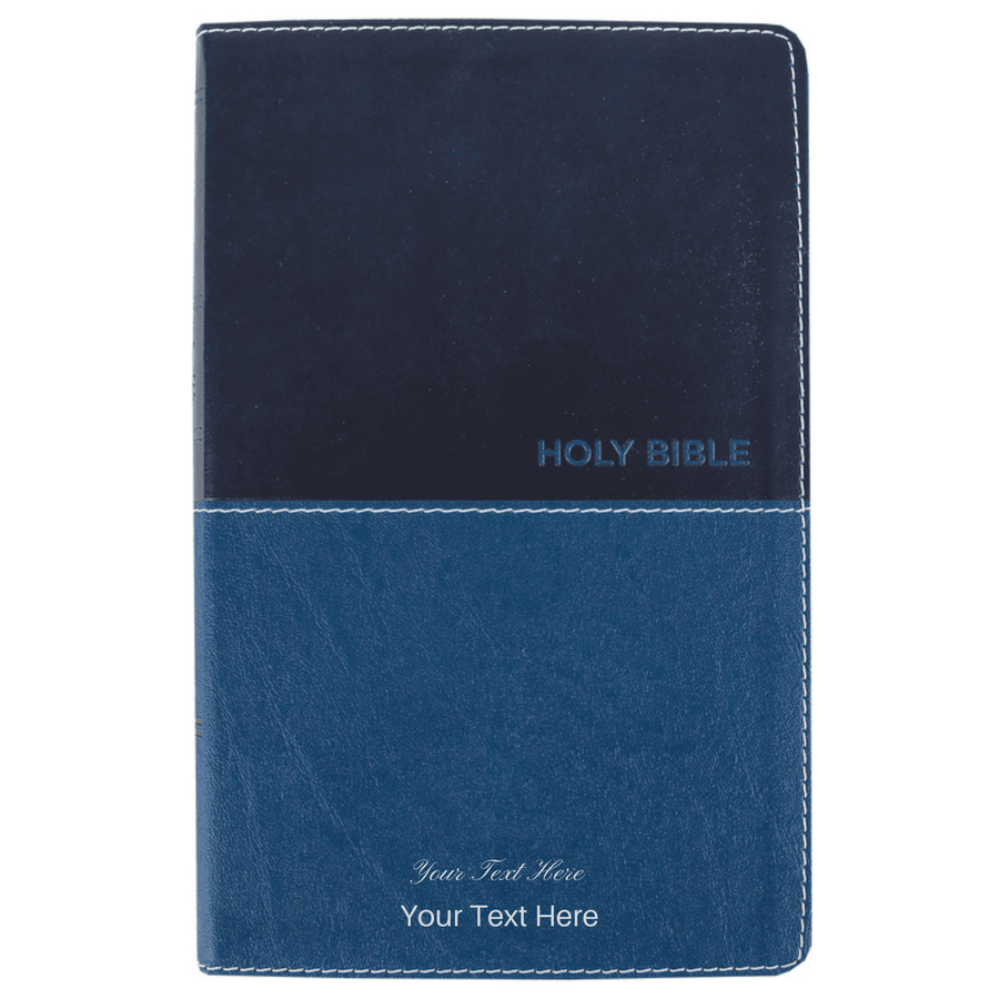 Personalized Custom Text Your Name KJV Deluxe Gift Holy Bible Navy Blue Leathersoft King James Version
