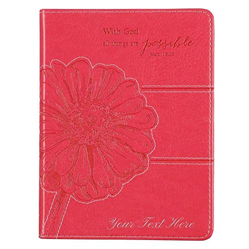 Personalized Pink Faux Leather Journal All Things are Possible Matthew 19:26 Notebook