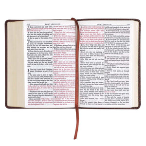 Personalized KJV Brown Faux Leather Small COMPACT Bible w/Ribbon Red Letter