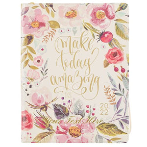 Personalized 2022 Make Today Amazing Large Floral Faux Leather 18-month Planner For Women Psalm 118:24