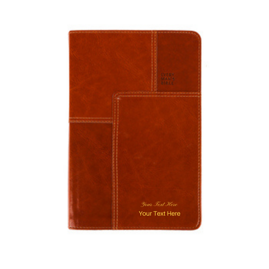 Personalized Every Man's Bible Deluxe Messenger Edition LeatherLike Brown New Living Translation