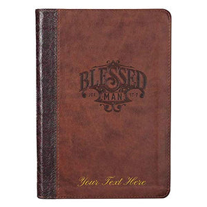 Personalized Blessed Man Brown Quarter-Bound Faux Leather Classic Journal with Zipped Closure