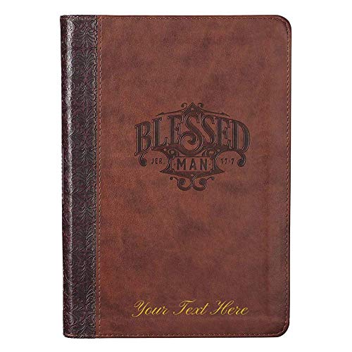Personalized Blessed Man Brown Quarter-Bound Faux Leather Classic Journal with Zipped Closure