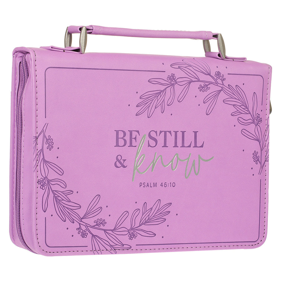 Be Still & Know Psalm 46:10 Purple Laurel Faux Leather Personalized Bible Cover For Women