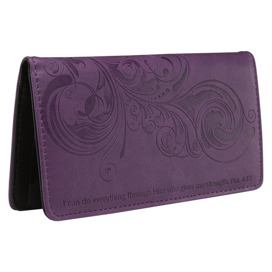 I Can Do Everything Through Him Philippians 4:13 Purple Faux Leather Checkbook Cover