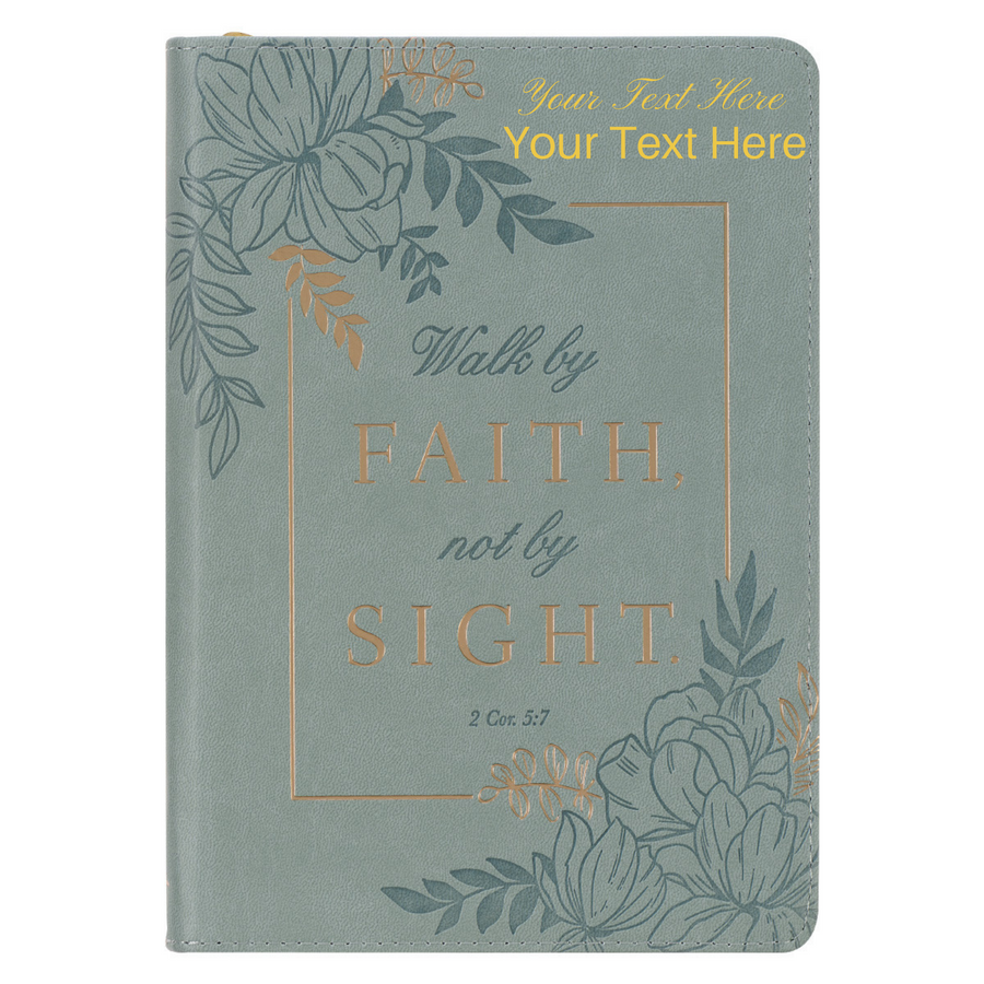 Personalized Journal Walk By Faith Teal Floral Faux Leather Journal with Zipper Closure 2 Corinthians 5:7