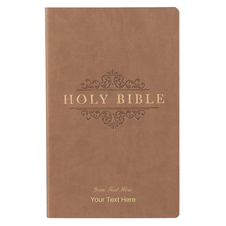 Personalized Custom Text Your Name KJV Budget Gift and Award Faux Leather Tan Softcover Bible King James Version
