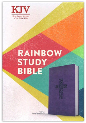 Personalized KJV Rainbow Study Bible Purple LeatherTouch Ribbon Marker Color-Coded Text Smythe Sewn Binding