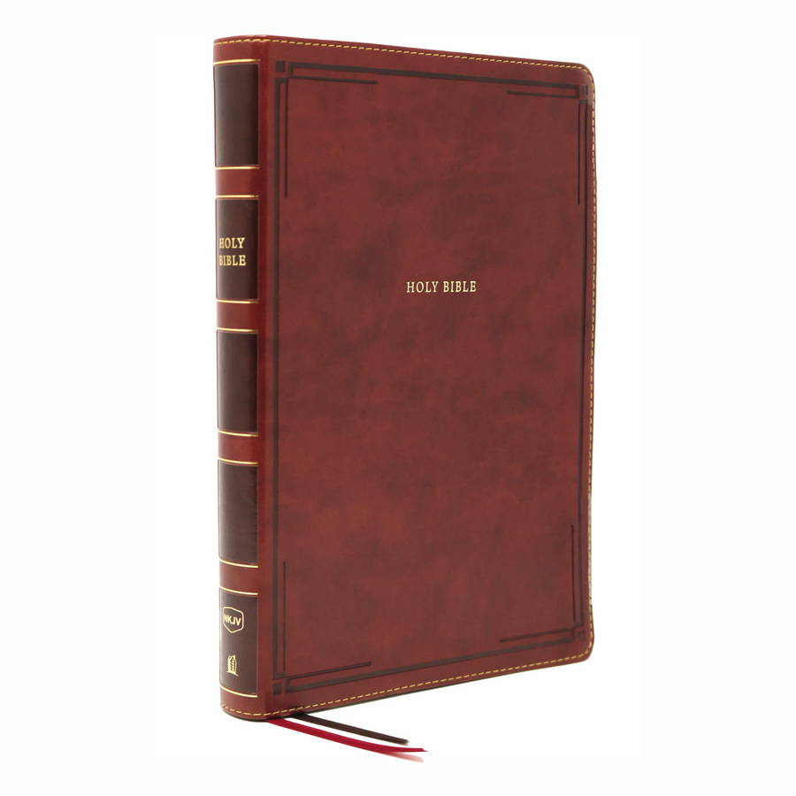 Personalized NKJV Thinline Bible Giant Print Leathersoft Brown Thumb Indexed Red Letter