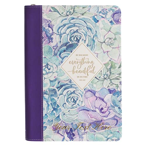 Personalized Journal Everything Beautiful Purple Faux Leather with Zipped Closure - Ecclesiastes 3:11