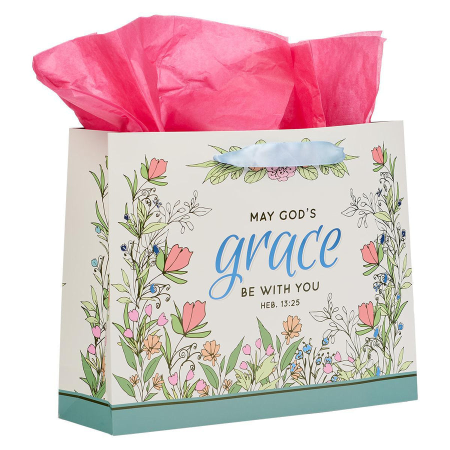 God's Grace Hebrews 13:25 Blue Floral Landscape Gift Bag & Card Set