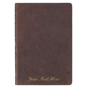 Personalized KJV Holy Bible Thinline Large Print Brown Premium Leather w/Thumb Index