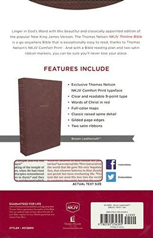 Personalized NKJV Thinline Bible Red Letter Comfort Print Holy Bible Leathersoft Brown