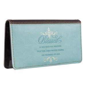 Blessed Luke 1:45 Blue Faux Leather Checkbook Cover