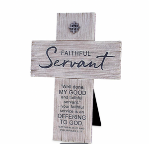 Faithful Servant Matthew 25:21 & Philippians 2:17 Resin Tabletop Cross