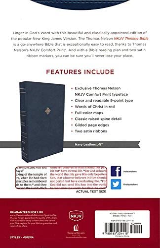 Personalized Custom Text Your Name NKJV Thinline Bible Red Letter Comfort Print Leathersoft Navy New King James Version